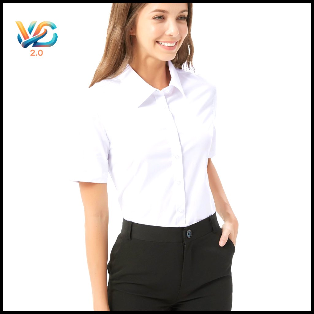 Slim-Fit Button Down Shirt Stretchy Cotton Long Sleeve Work Blouse